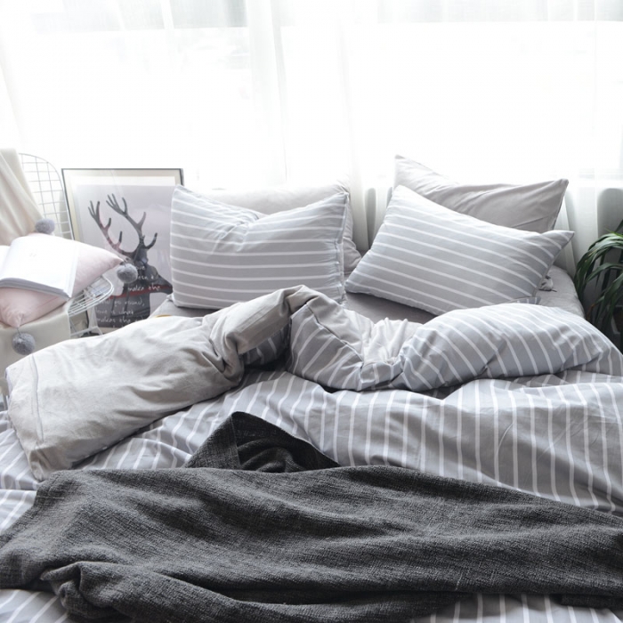 91家纺网 家纺一手货源 找家纺 梦家居 2017韩国简约A棉B绒四件套浅夏-绒