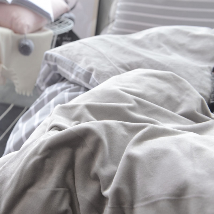 91家纺网 家纺一手货源 找家纺 梦家居 2017韩国简约A棉B绒四件套浅夏-绒