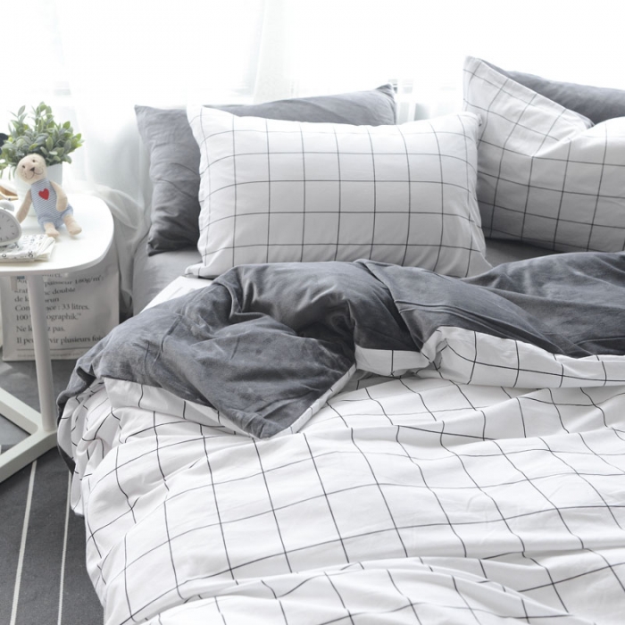 91家纺网 家纺一手货源 找家纺 梦家居 2017韩国简约A棉B绒四件套雅灰