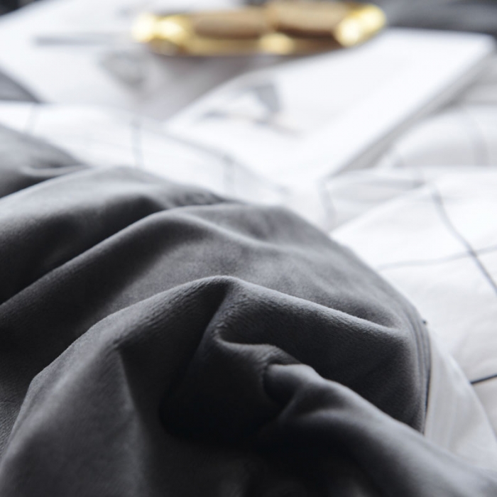 91家纺网 家纺一手货源 找家纺 梦家居 2017韩国简约A棉B绒四件套雅灰