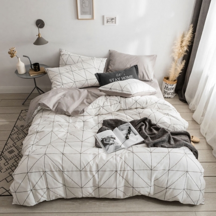 91家纺网 家纺一手货源 找家纺 梦家居 2018新款北欧简约冷淡风套件艾米尔浅灰