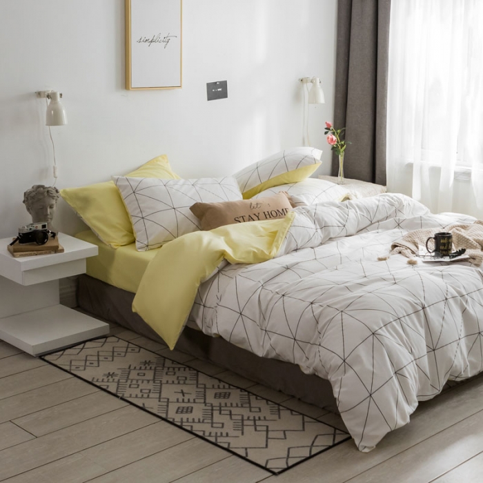 91家纺网 家纺一手货源 找家纺 梦家居 2018新款北欧简约冷淡风套件艾米尔浅黄