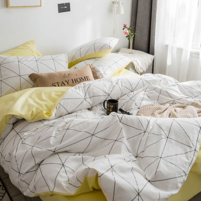 91家纺网 家纺一手货源 找家纺 梦家居 2018新款北欧简约冷淡风套件艾米尔浅黄