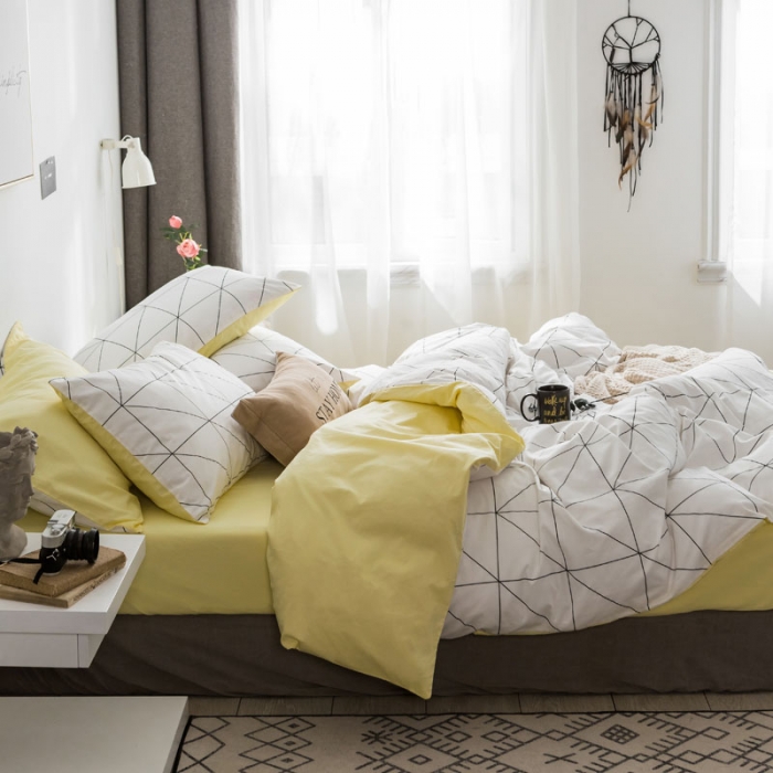 91家纺网 家纺一手货源 找家纺 梦家居 2018新款北欧简约冷淡风套件艾米尔浅黄