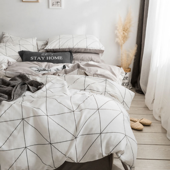 91家纺网 家纺一手货源 找家纺 梦家居 2018新款北欧简约冷淡风套件艾米尔浅灰