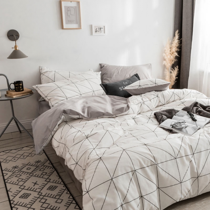 91家纺网 家纺一手货源 找家纺 梦家居 2018新款北欧简约冷淡风套件艾米尔浅灰