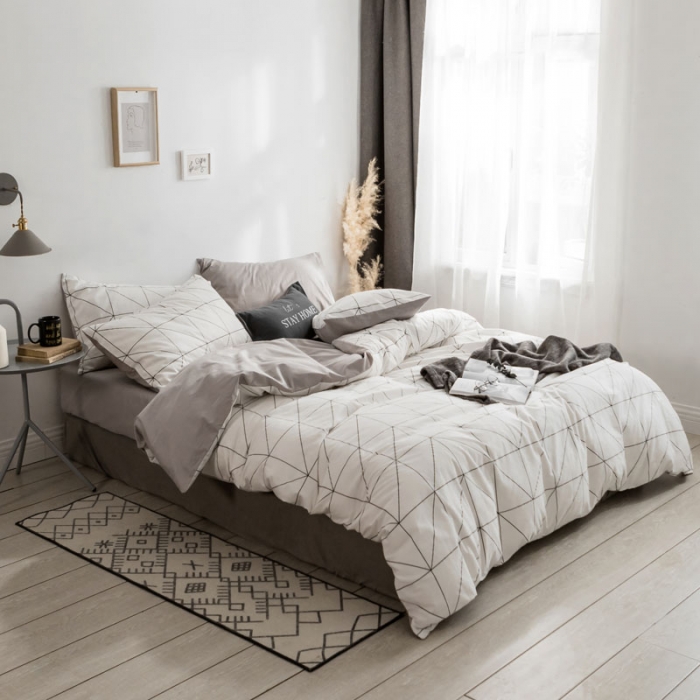 91家纺网 家纺一手货源 找家纺 梦家居 2018新款北欧简约冷淡风套件艾米尔浅灰