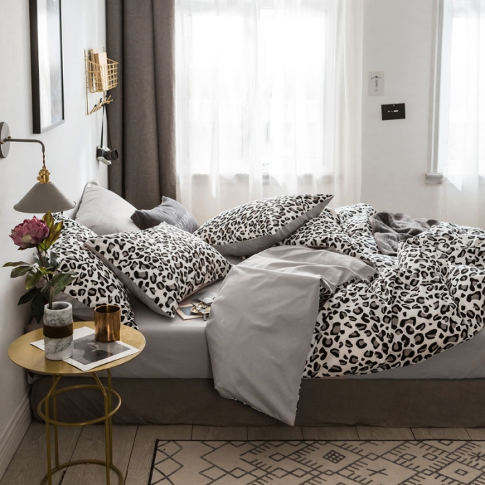 91家纺网 家纺一手货源 找家纺 梦家居 2018新款北欧简约冷淡风套件豹纹