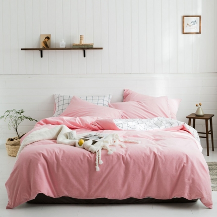 91家纺网 家纺一手货源 找家纺 （总）梦家居 2019新款北欧全棉色织水洗棉拼色四件套床笠款