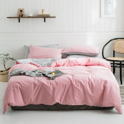 91家纺网 家纺一手货源 找家纺 （总）梦家居 2019新款北欧全棉色织水洗棉拼色四件套床笠款