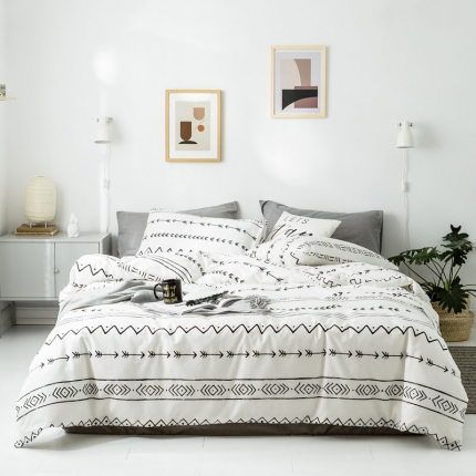 91家纺网 家纺一手货源 找家纺 梦家居 2019新品北欧简约全棉四件套 巴洛克-浅灰