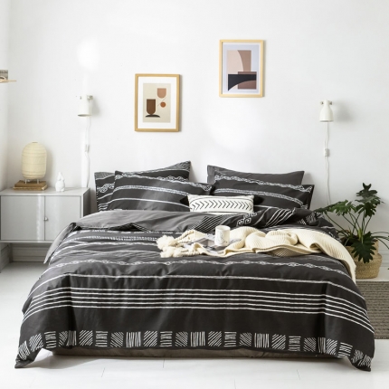 91家纺网 家纺一手货源 找家纺 梦家居 2019新品北欧简约全棉四件套 巴洛克-深灰