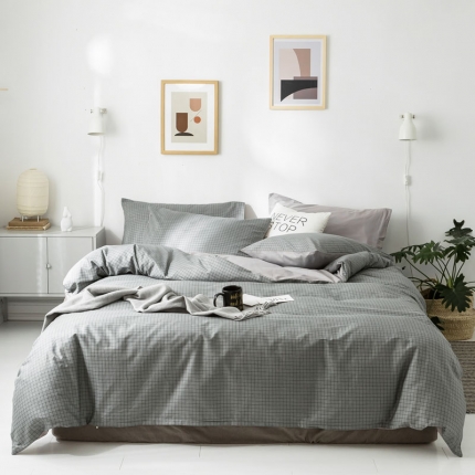 91家纺网 家纺一手货源 找家纺 梦家居 2019新品北欧简约全棉四件套 洛可-浅灰