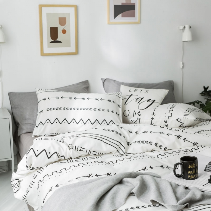 91家纺网 家纺一手货源 找家纺 梦家居 2019新品北欧简约全棉四件套 巴洛克-浅灰