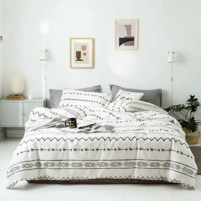 91家纺网 家纺一手货源 找家纺 梦家居 2019新品北欧简约全棉四件套 巴洛克-浅灰