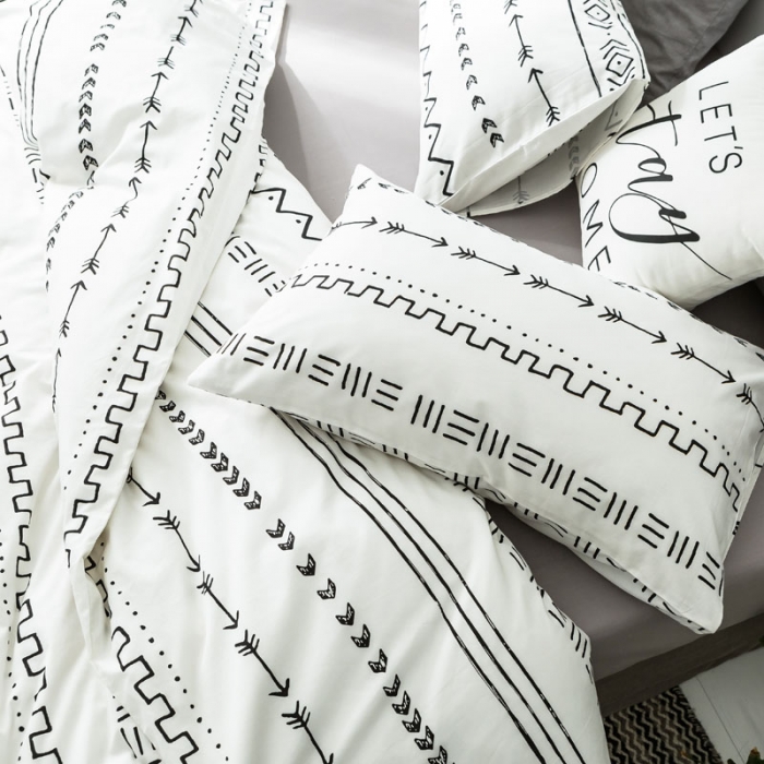 91家纺网 家纺一手货源 找家纺 梦家居 2019新品北欧简约全棉四件套 巴洛克-浅灰