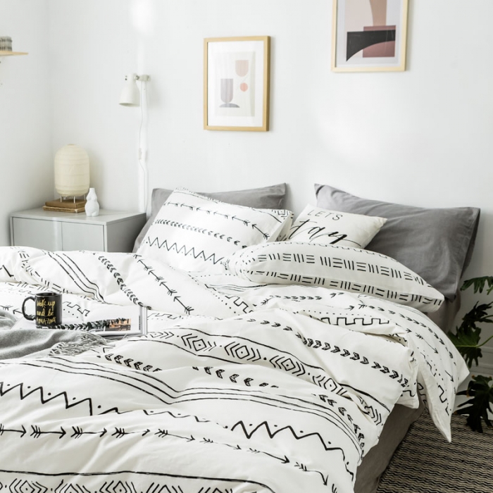 91家纺网 家纺一手货源 找家纺 梦家居 2019新品北欧简约全棉四件套 巴洛克-浅灰