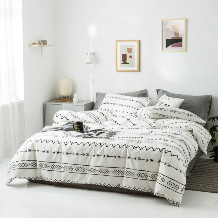 91家纺网 家纺一手货源 找家纺 梦家居 2019新品北欧简约全棉四件套 巴洛克-浅灰