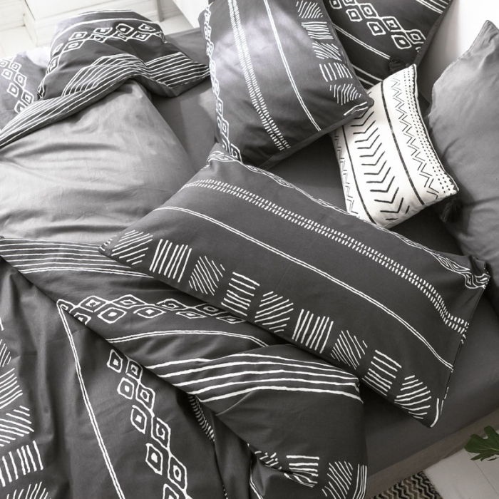 91家纺网 家纺一手货源 找家纺 梦家居 2019新品北欧简约全棉四件套 巴洛克-深灰