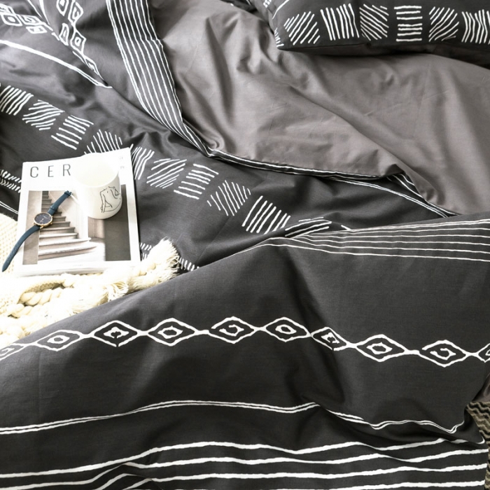 91家纺网 家纺一手货源 找家纺 梦家居 2019新品北欧简约全棉四件套 巴洛克-深灰