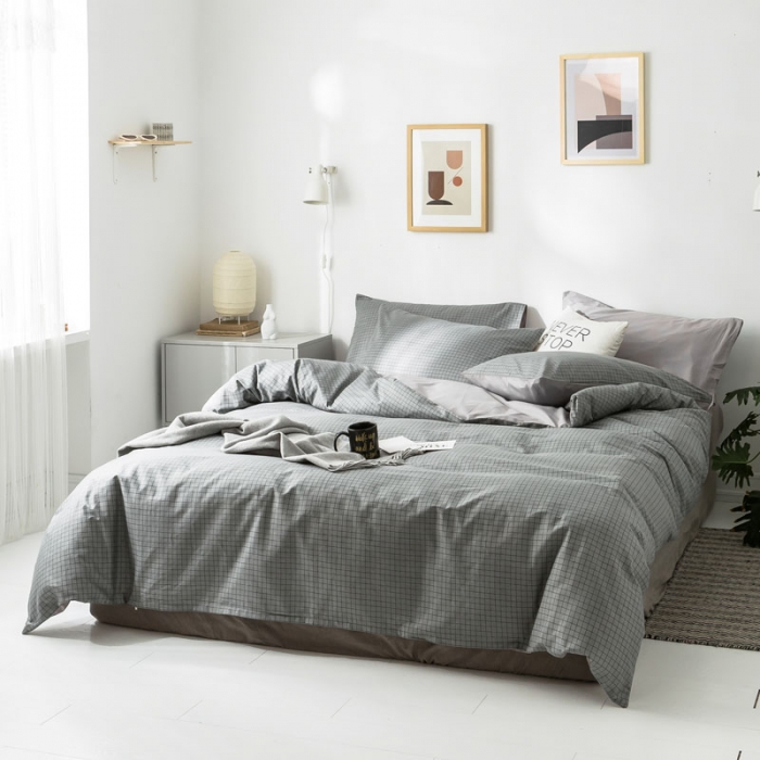 91家纺网 家纺一手货源 找家纺 梦家居 2019新品北欧简约全棉四件套 洛可-浅灰