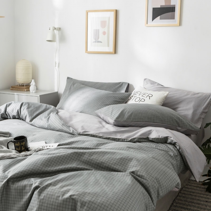 91家纺网 家纺一手货源 找家纺 梦家居 2019新品北欧简约全棉四件套 洛可-浅灰