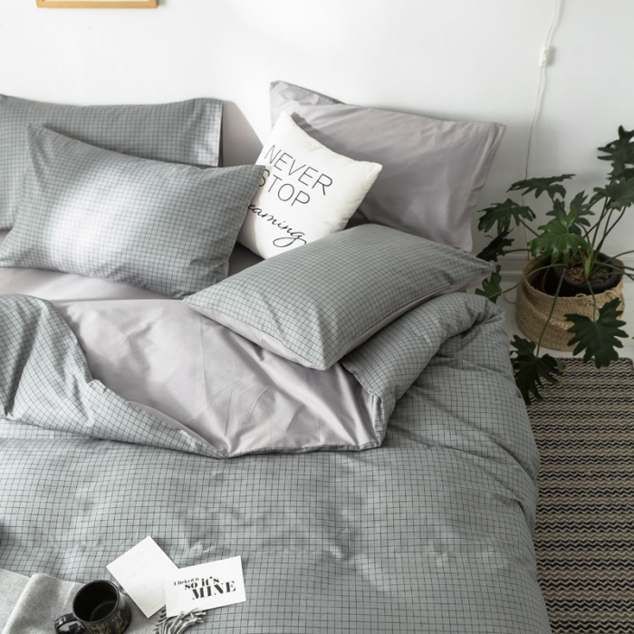 91家纺网 家纺一手货源 找家纺 梦家居 2019新品北欧简约全棉四件套 洛可-浅灰