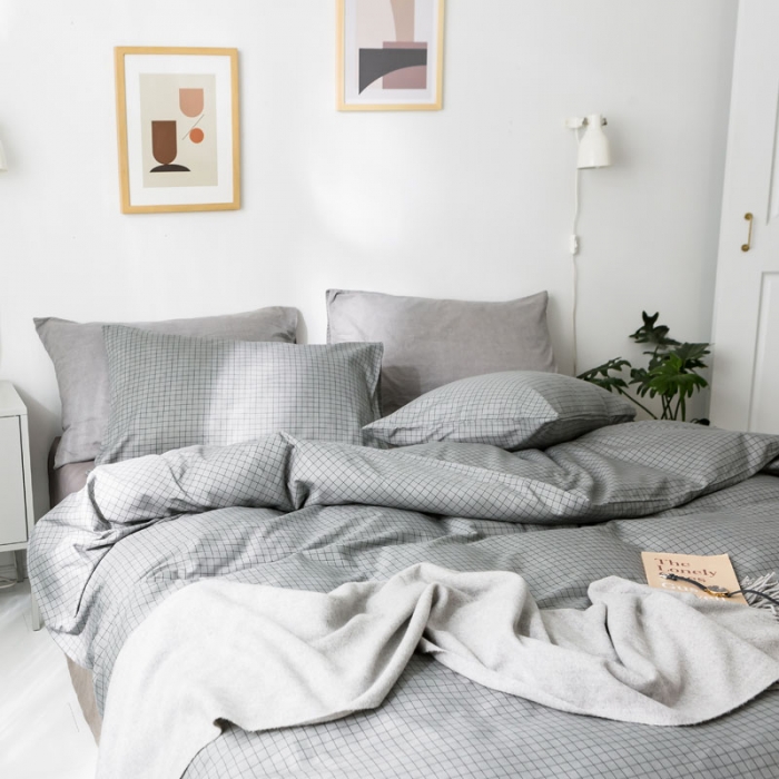 91家纺网 家纺一手货源 找家纺 梦家居 2019新品北欧简约全棉四件套 洛可-深灰