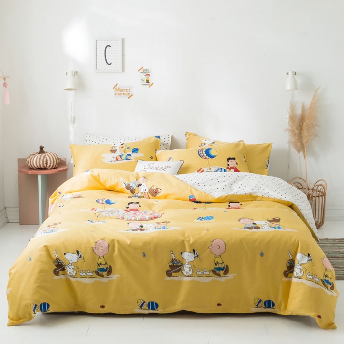 91家纺网 家纺一手货源 找家纺 梦家居 2019新品卡通全棉四件套 快乐一族-黄