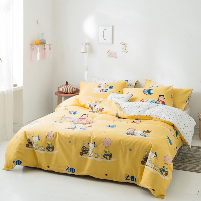 91家纺网 家纺一手货源 找家纺 梦家居 2019新品卡通全棉四件套 快乐一族-黄