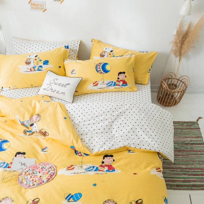 91家纺网 家纺一手货源 找家纺 梦家居 2019新品卡通全棉四件套 快乐一族-黄
