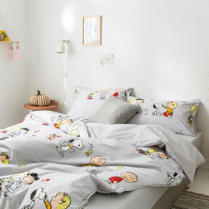 91家纺网 家纺一手货源 找家纺 梦家居 2019新品卡通全棉四件套 快乐一族-浅蓝