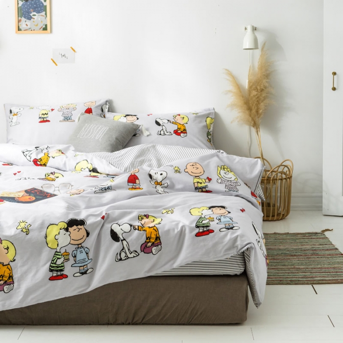 91家纺网 家纺一手货源 找家纺 梦家居 2019新品卡通全棉四件套 快乐一族-浅蓝