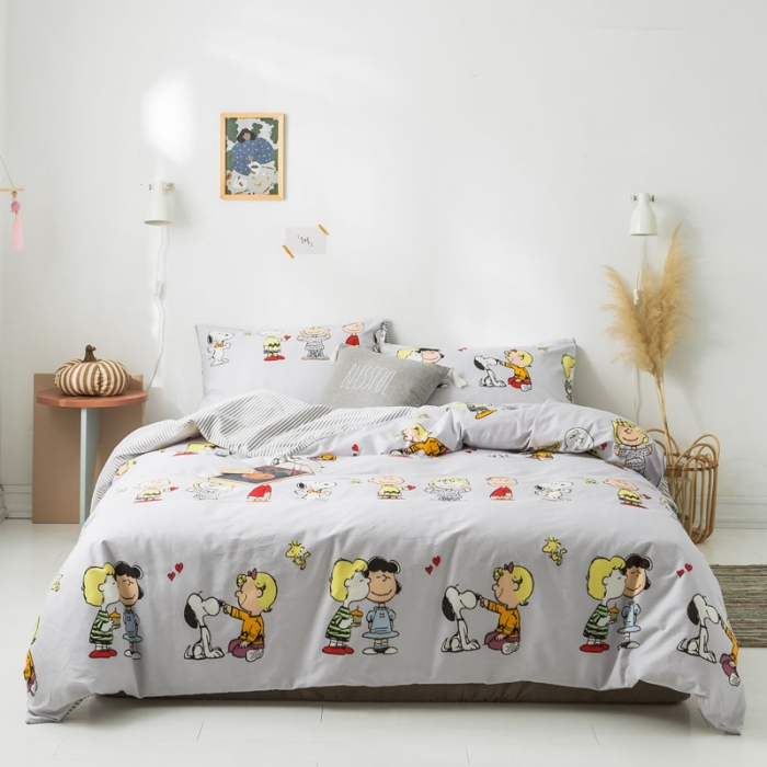 91家纺网 家纺一手货源 找家纺 梦家居 2019新品卡通全棉四件套 快乐一族-浅蓝