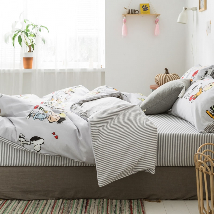 91家纺网 家纺一手货源 找家纺 梦家居 2019新品卡通全棉四件套 快乐一族-浅蓝