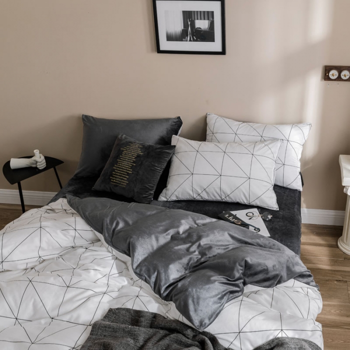 91家纺网 家纺一手货源 找家纺 梦家居 2019新款A棉B绒四件套 艾米尔绒