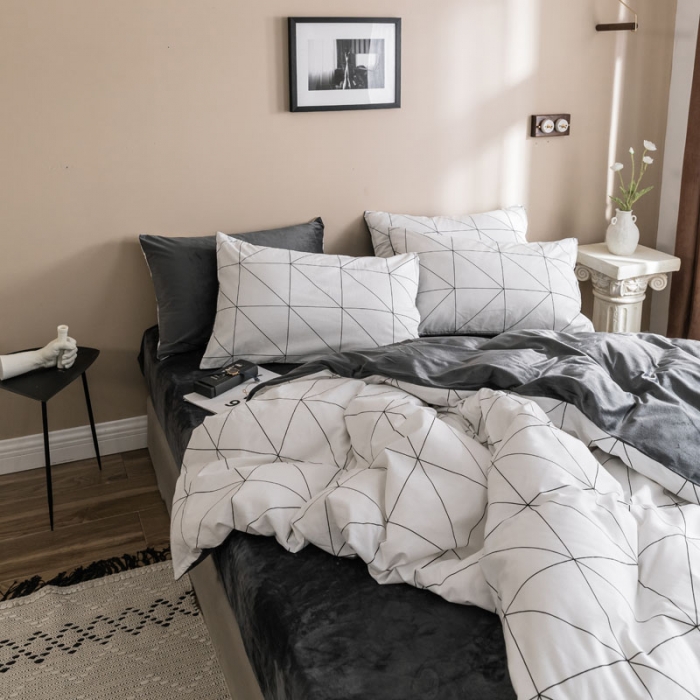 91家纺网 家纺一手货源 找家纺 梦家居 2019新款A棉B绒四件套 艾米尔绒