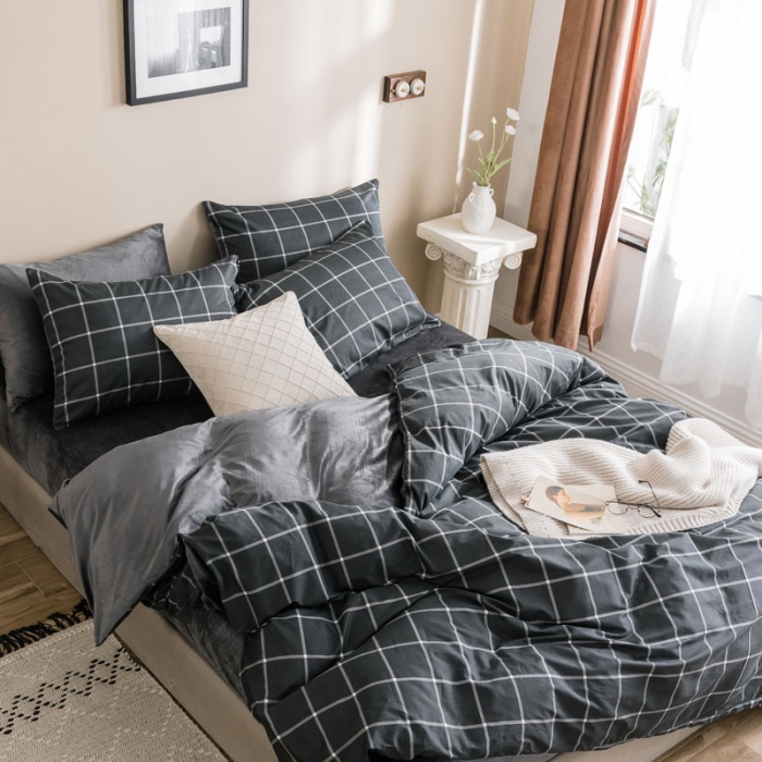 91家纺网 家纺一手货源 找家纺 梦家居 2019新款A棉B绒四件套 柏林绒