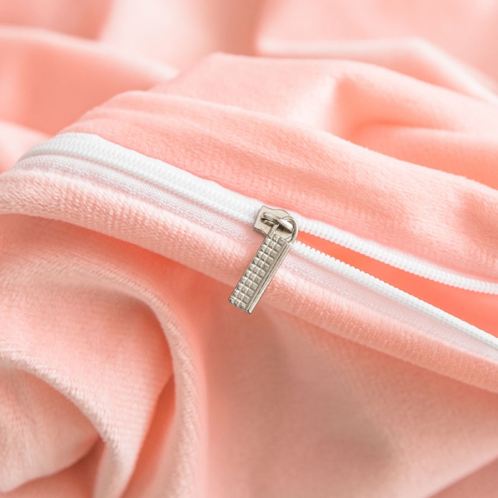 91家纺网 家纺一手货源 找家纺 梦家居 2019韩国简约素色天鹅绒四件套 浅粉搭深灰