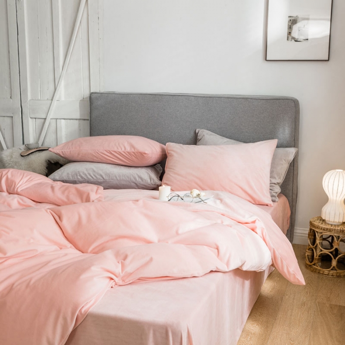 91家纺网 家纺一手货源 找家纺 梦家居 2019韩国简约素色天鹅绒四件套 浅粉色
