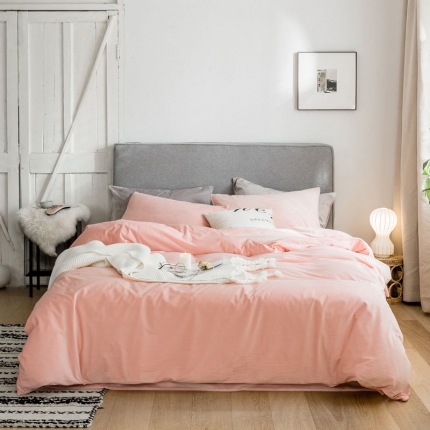梦家居 2019韩国简约素色天鹅绒四件套 浅粉色