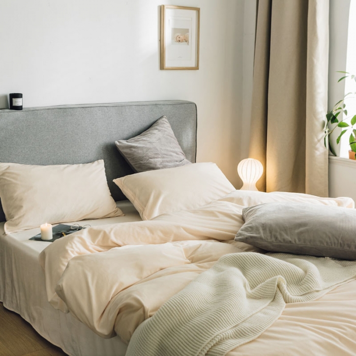 91家纺网 家纺一手货源 找家纺 梦家居 2019韩国简约素色天鹅绒四件套 浅米色