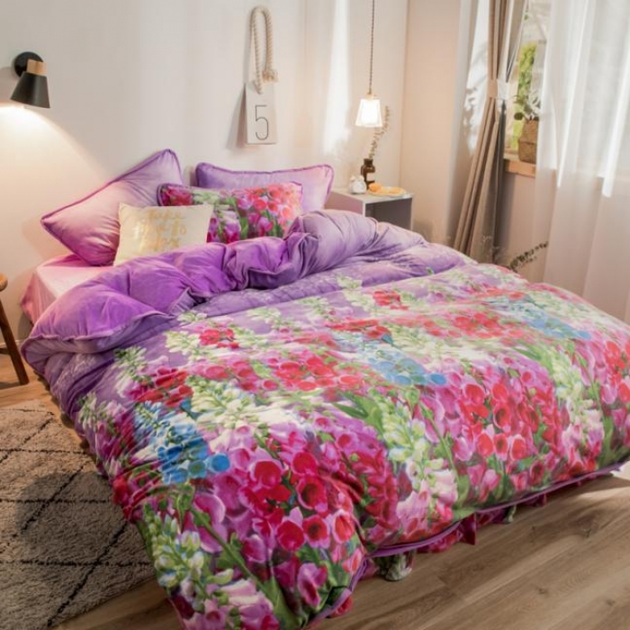 91家纺网 家纺一手货源 找家纺 欧冠家纺 2018印花牛奶绒爆款四件套 熏衣草