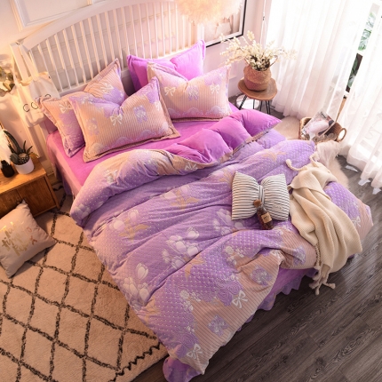 91家纺网 家纺一手货源 找家纺 绒世界 8D雕花爆款四件套 富贵牡丹-粉