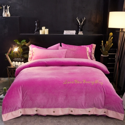 欧冠家纺 2018秋冬美式宝宝绒绣花水晶绒加厚四件套 浅紫玉