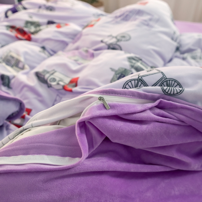 91家纺网 家纺一手货源 找家纺 欧冠家纺 2018印花牛奶绒爆款四件套 小房子