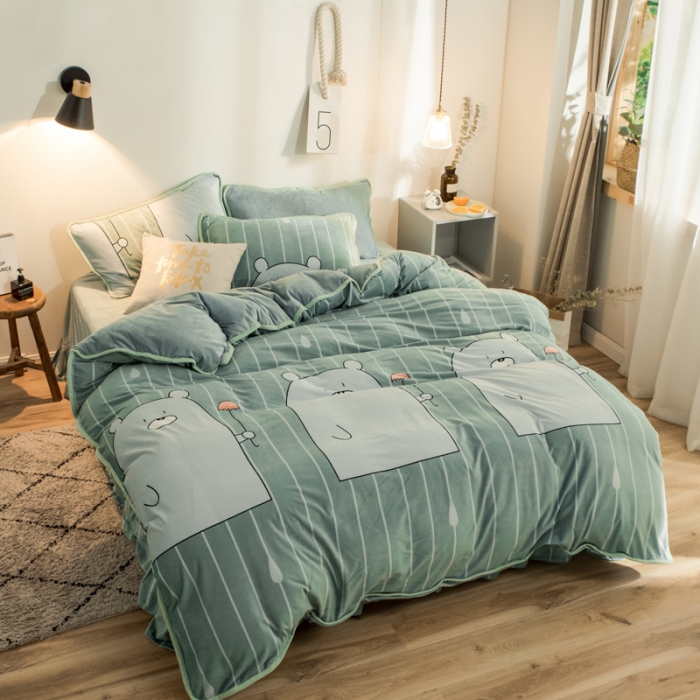 91家纺网 家纺一手货源 找家纺 绒世界 2018印花牛奶绒爆款四件套 小雨伞