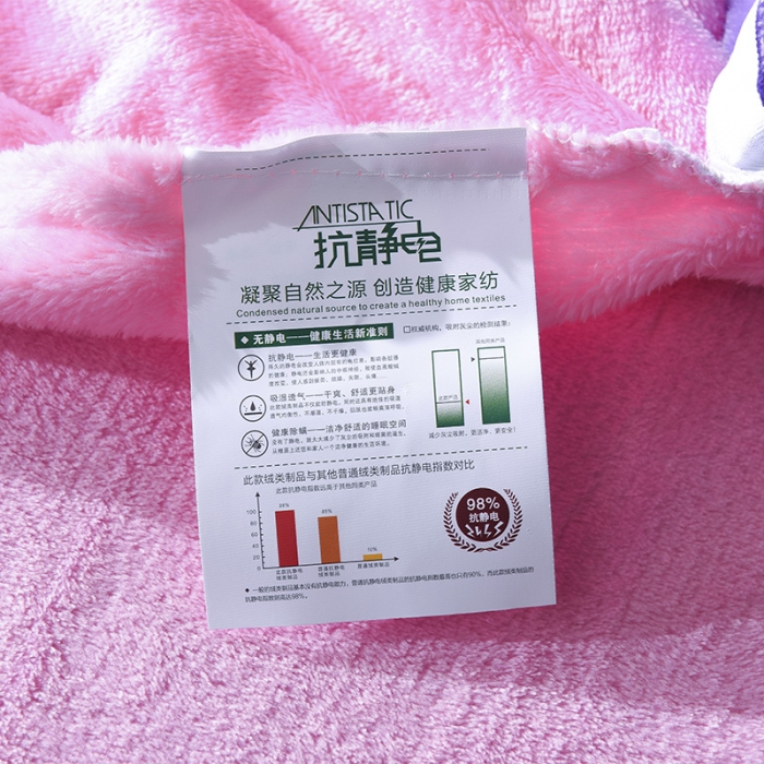 91家纺网 家纺一手货源 找家纺 绒世界 2018北欧加厚保暖刺绣法莱绒套件 小猫咪-粉紫