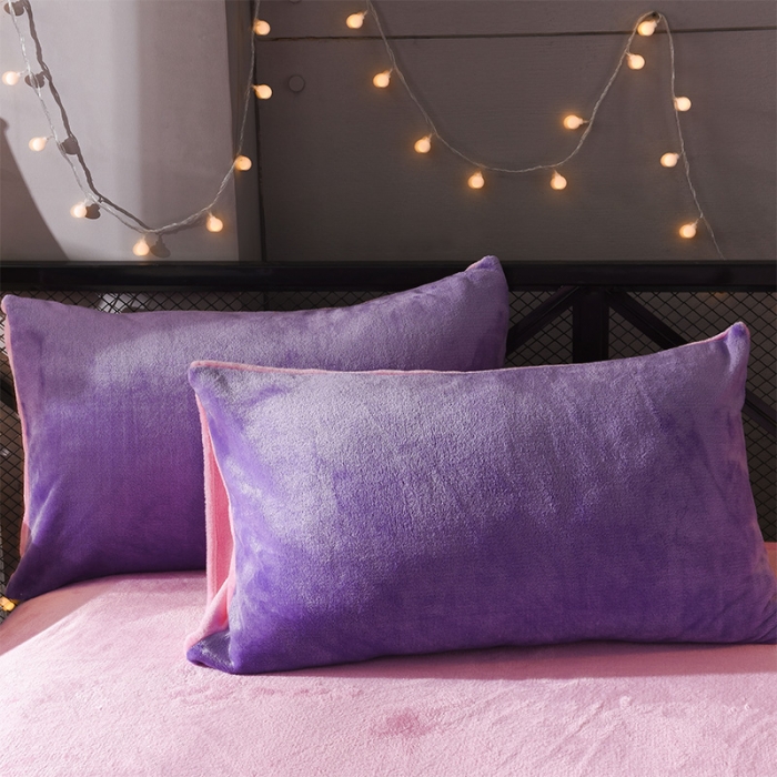 91家纺网 家纺一手货源 找家纺 绒世界 2018北欧加厚保暖刺绣法莱绒套件 小猫咪-粉紫