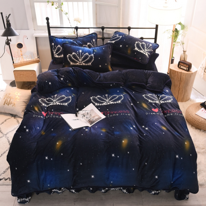 91家纺网 家纺一手货源 找家纺 绒世界 2018秋冬印花牛奶绒爆款四件套第二版 皇冠